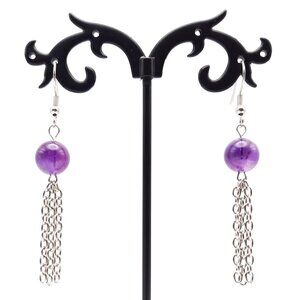 Amethyst Third Eye Chakra Healing Gemstone Chain Earrings Handmade Jewelry
